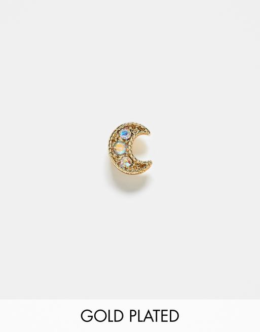 Kingsley Ryan - Piercing labret en plaqué or avec croissant de lune orné de strass multicolores