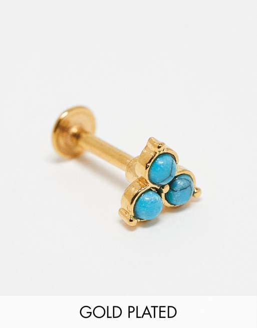 Kingsley Ryan - Piercing labret en plaqué or avec trois pierres turquoises