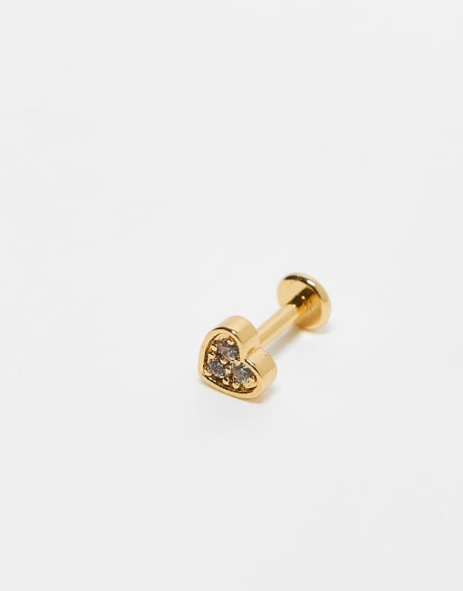 Kingsley Ryan - Piercing labret placcato oro a forma di cuore con cristalli