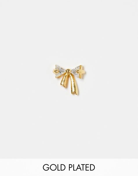 Kingsley Ryan - Piercing labret placcato oro a forma di fiocco con gemme - view 1