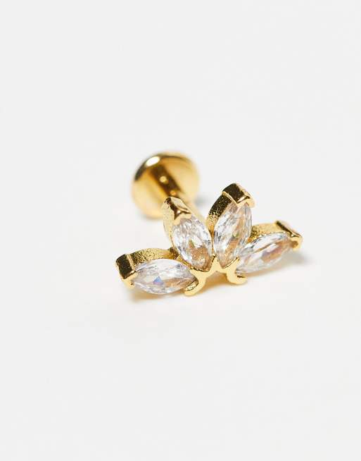 Kingsley Ryan - Piercing labret placcato oro con design a forma di petali in zirconia cubica, 2 di 3