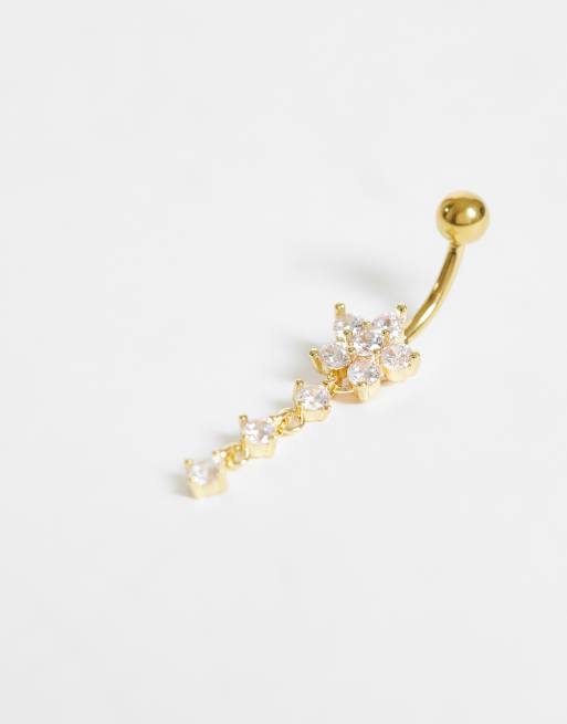 Kingsley Ryan piercing ombelicale con grappolo di pietre e gocce in acciaio placcato oro, 3 di 3