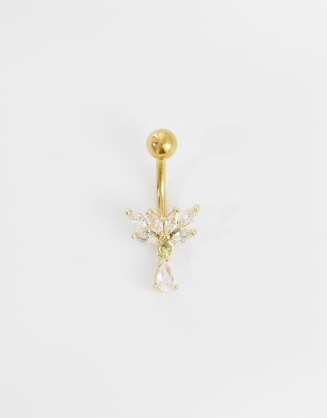 Kingsley Ryan - Piercing para el ombligo chapado en oro con diseño de racimo de pétalos de gemas - view 1