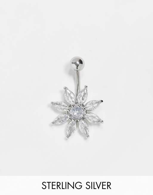 Kingsley Ryan - Piercing per l'ombelico argentato a fiore con cristalli 