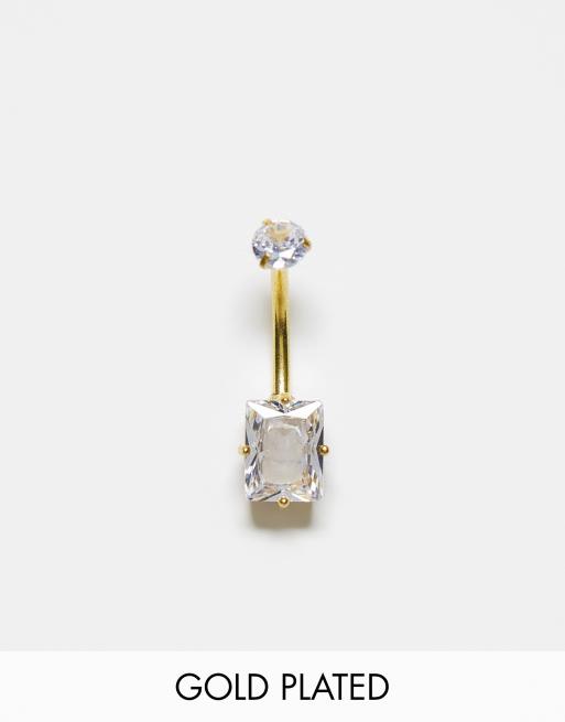 Kingsley Ryan - Piercing per l'ombelico color oro con cristallo squadrato