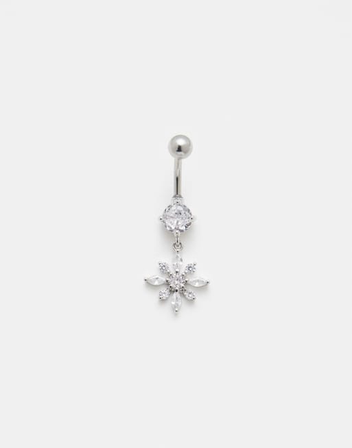 Kingsley Ryan - Piercing per l'ombelico in acciaio argento con gemme e design floreale