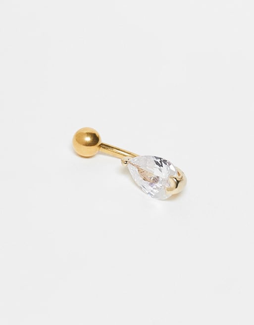 Kingsley Ryan - Piercing per l'ombelico in acciaio placcato oro con cristallo a goccia, 3 di 3