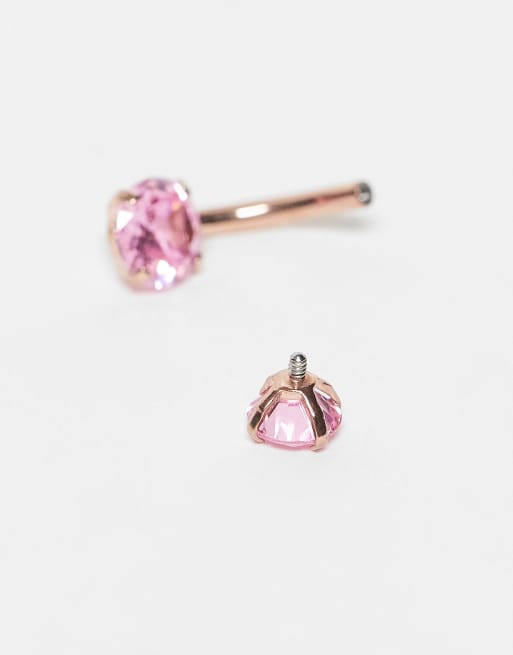 Kingsley Ryan - Piercing per l'ombelico in acciaio placcato oro con cristallo rosa, 3 di 3