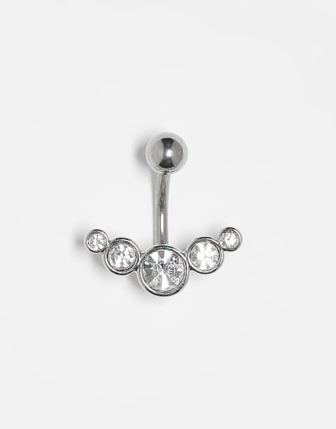 Kingsley Ryan - Piercing per l'ombelico in argento sterling da 10 mm con pietre incastonate - view 1