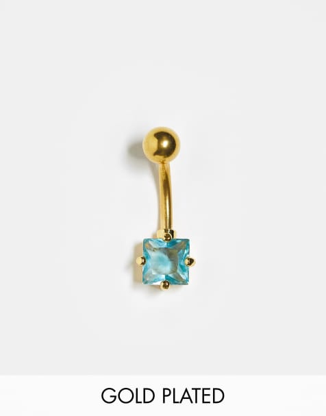 Kingsley Ryan - Piercing per l'ombelico placcato oro con pietra blu - view 1