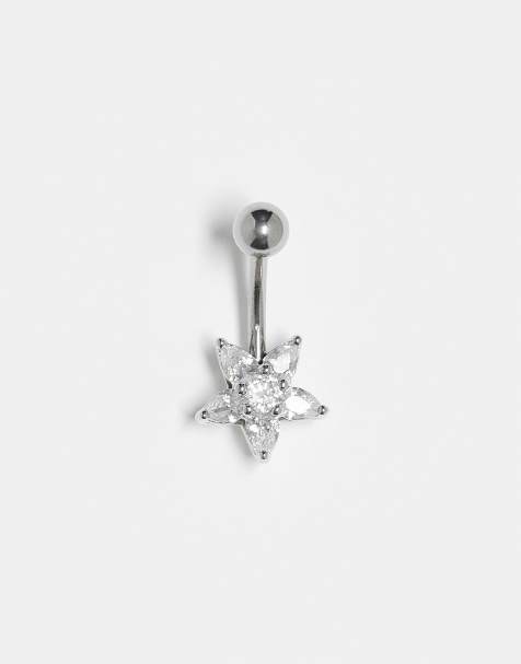 Kingsley Ryan - Piercing per ombelico argentato da 10 mm a forma di stellina con cristalli - view 1