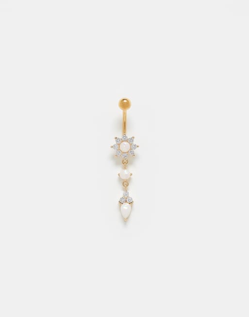 Kingsley Ryan - Piercing per ombelico color oro con ciondolo a goccia con opale
