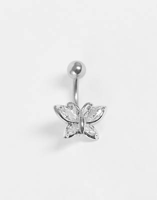 Kingsley Ryan - Piercing per ombelico in acciaio inossidabile a farfalla con cristalli