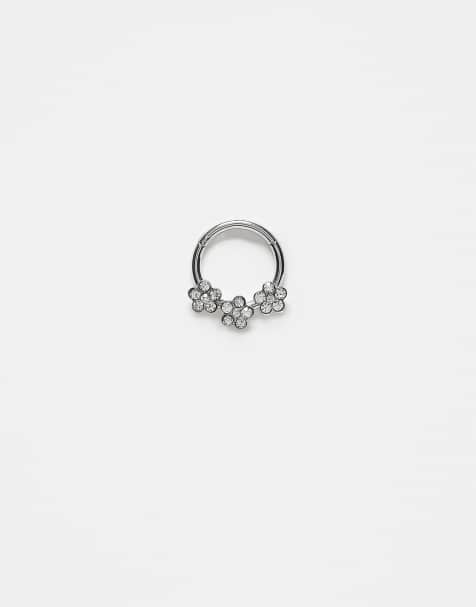 Kingsley Ryan – Piercingring med gångjärnsfunktion i sterlingsilver med smyckestenar och blommor, 8mm - view 1