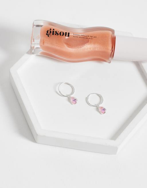 Kingsley Ryan pink gemset teardrop dangley hoops in sterling silver, 2 of 4