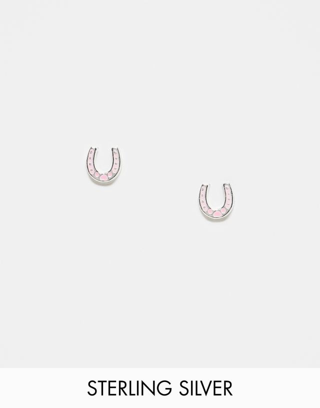 Kingsley Ryan - pink horseshoe stud earrings in sterling silver