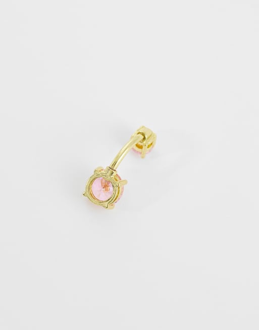Kingsley Ryan pink round gem belly bar in gold plate, 3 of 3