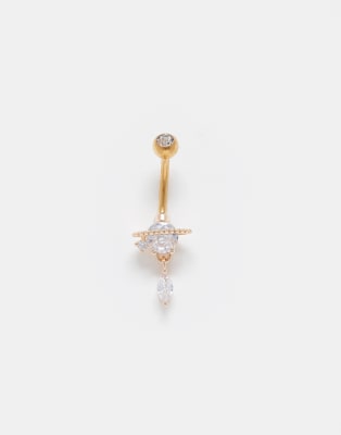 Kingsley Ryan Kingsley Ryan planet charm belly bar in gold-Silver