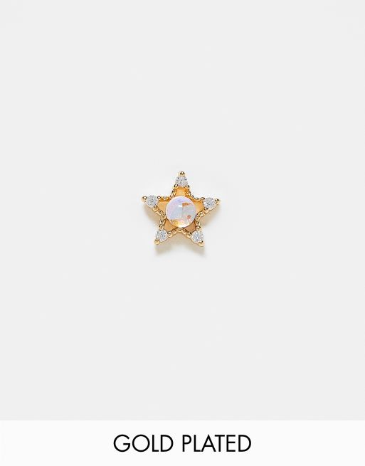 Kingsley Ryan - PVD - Guldbelagt labret-ørering med smykkesten og stjernedesign