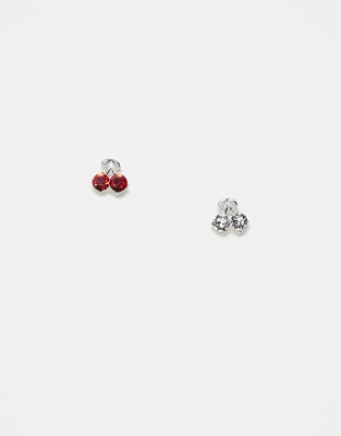 red cherry stud earrings in sterling silver