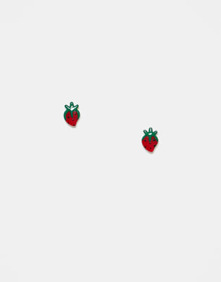 red strawberry stud earrings in sterling silver