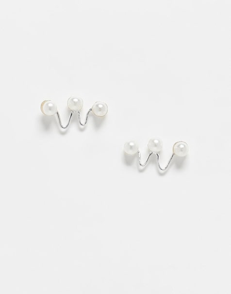 Kingsley Ryan - Ørestikker i sterlingsølv med imiterede perler samt zigzag-design - view 1