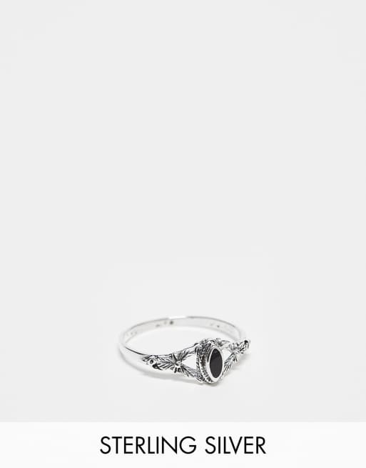 Kingsley Ryan - Ring i sterlingsølv med vintage-look og sort onyx
