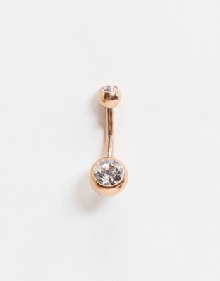 Kingsley Ryan rose gold double jewelled belly bar - ASOS Price Checker