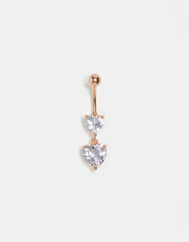 Kingsley Ryan rose gold heart crystal belly bar