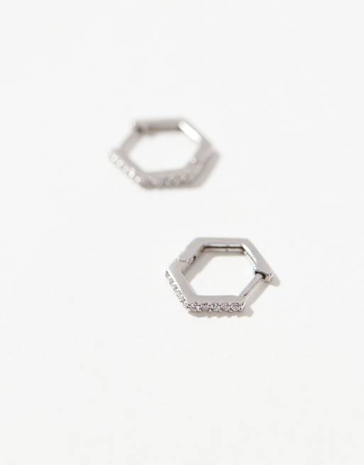 Kingsley Ryan – Sechseckige Mini-Creolen aus Sterlingsilber mit Kristallbesatz, 8 mm, 2 von 4