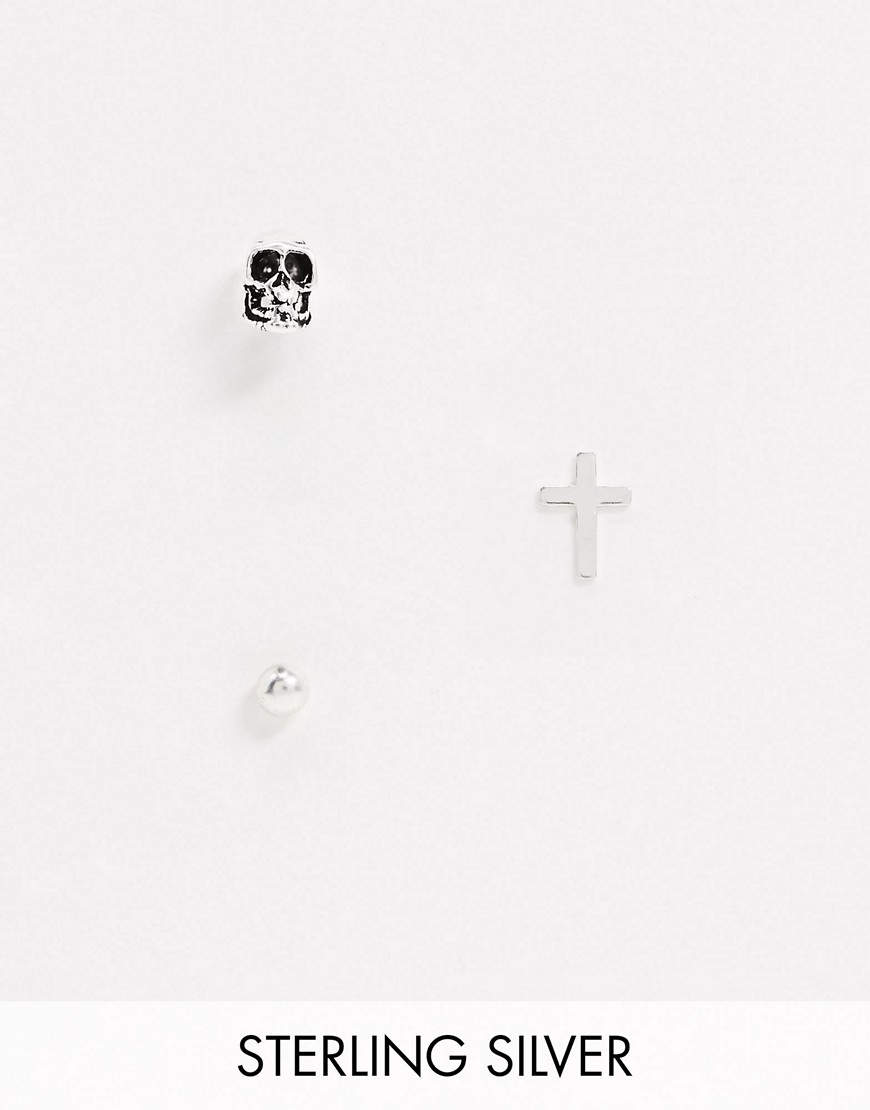 Kingsley Ryan - Set van echt zilveren oorbellen met bolletje en kruis