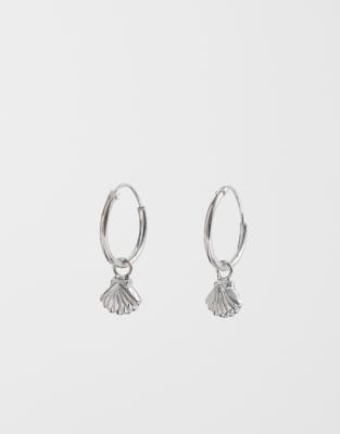 Kingsley Ryan Shell Charm Hoop Earrings In Silver