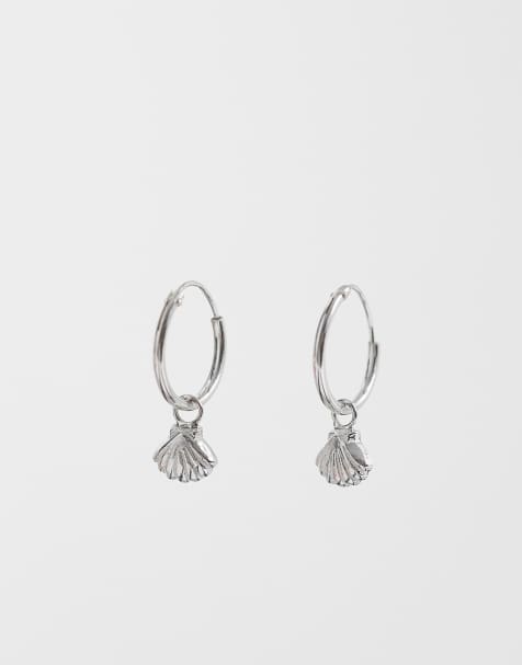 Kingsley Ryan shell charm hoop earrings in sterling silver - view 1