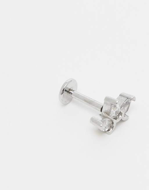 Kingsley Ryan – Silberfarbenes Labret-Ohrenpiercing aus Stahl mit kleinem Blütenblätter-Design, 2 von 3