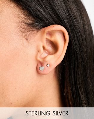 Kingsley Ryan silver flat heart stud earrings in sterling silver - ASOS Price Checker