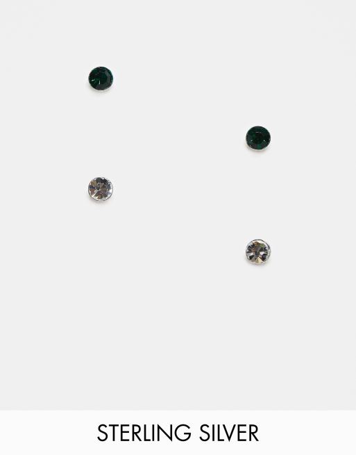 Kingsley Ryan silver gem set round stud 2 pack in sterling silver 