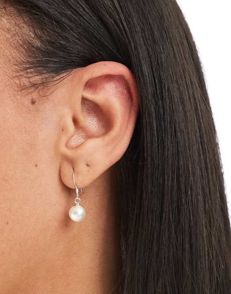 Kingsley Ryan simple pearl drop earrings in sterling silver - view 1