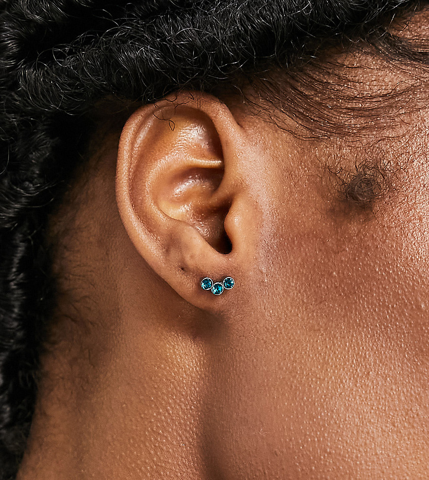 Kingsley Ryan single piercing earring with triple green crystals in silver plate