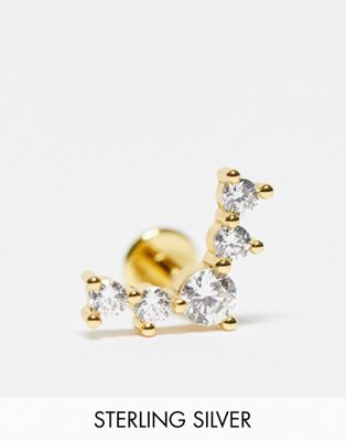 Kingsley Ryan single piercing stud earring in crystal v shape-Silver