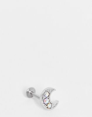 Kingsley Ryan single piercing stud earring in silver stoneset moon
