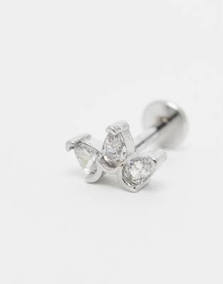 small petal labret piercing earring in silver steel