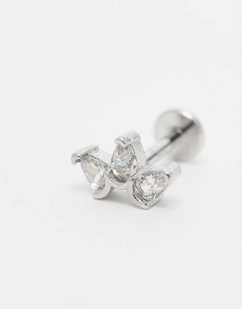 Kingsley Ryan small petal labret piercing earring in silver steel - view 1
