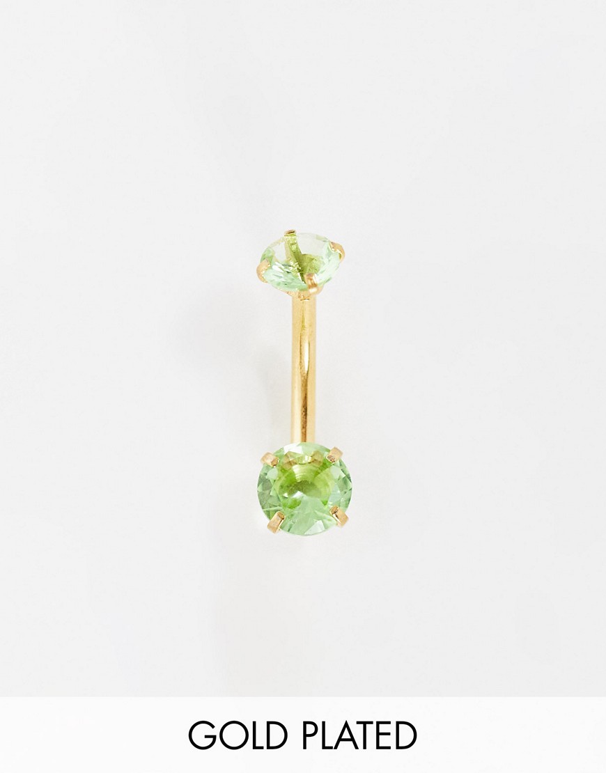 Kingsley Ryan stainless steel gold plated green crystal belly bar