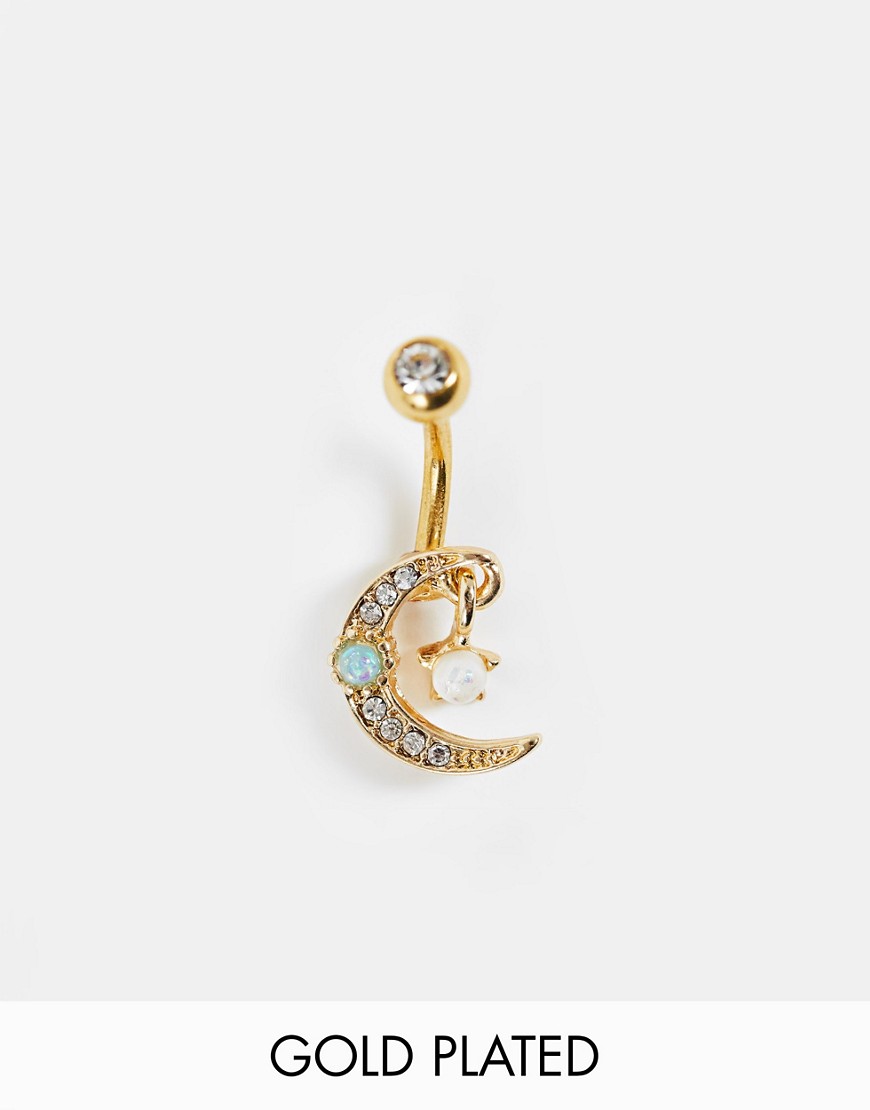 Kingsley Ryan stainless steel gold plated moon charm belly bar