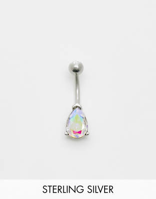 Kingsley Ryan stainless steel iridescent stone belly bar-Silver