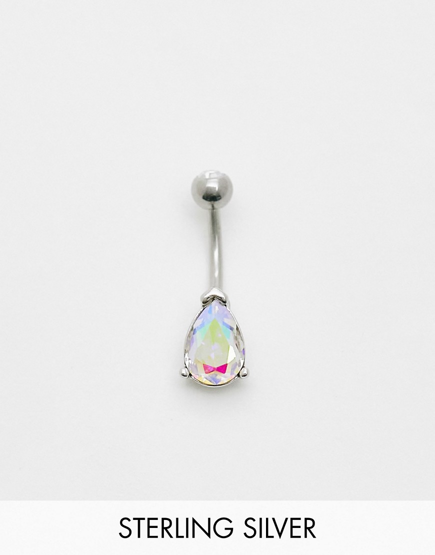 Kingsley Ryan stainless steel iridescent stone belly bar-Silver