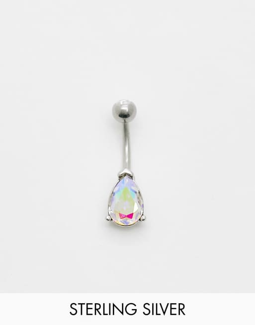 Kingsley Ryan stainless steel iridescent stone belly bar 