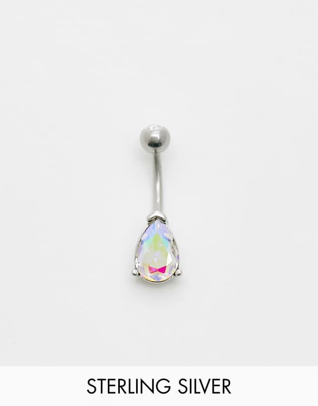 Kingsley Ryan stainless steel iridescent stone belly bar