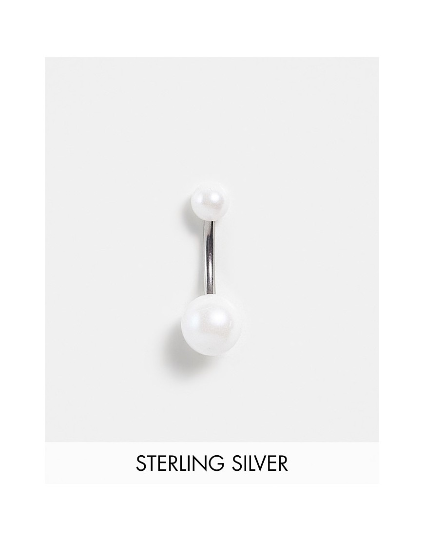 Kingsley Ryan stainless steel pearl belly bar-Silver
