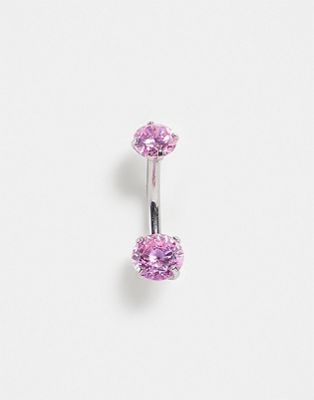 Kingsley Ryan stainless steel pink crystal belly bar | ASOS